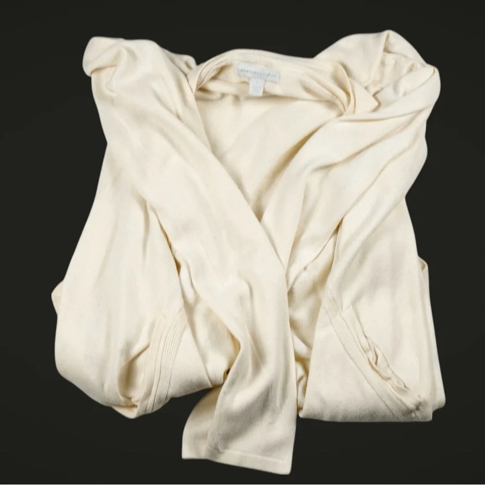 New York & Company Cream Open-Front Draped Knit Cardigan Sweater Women’s Medium